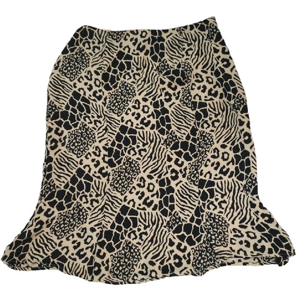 Harold’s ~Woman Size 6~ Brown/Black Animal Print Side Zip Flare Hem Skirt Lined.